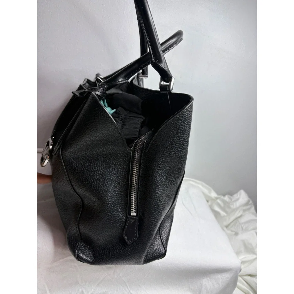 Michael Kors Black Pebbled Leather Tote Handbag Silver Hardware